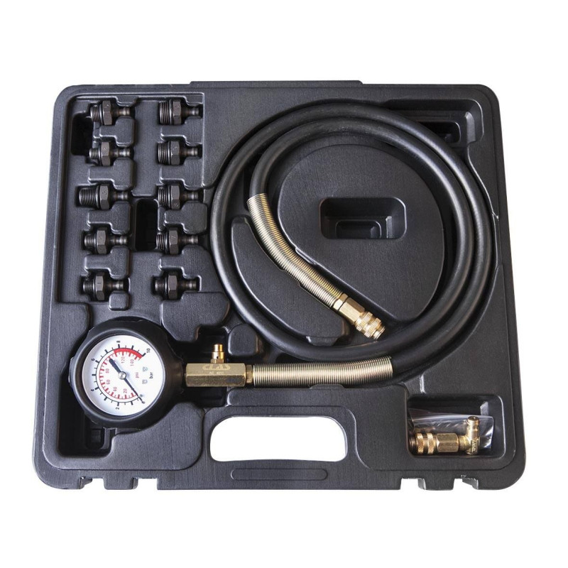 Compressiomètre Essence CLAS AC 0115 - Manomètre 0-20 Bar, Avec Raccords M10 à M18 - Pour Diagnostic Moteur