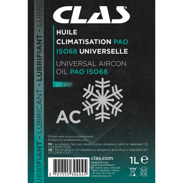 Huile climatisation pao iso68 universelle 1l