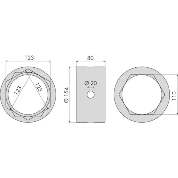 Douille reversible moyeux remorques fruehauf 123mm/110mm 6 pans