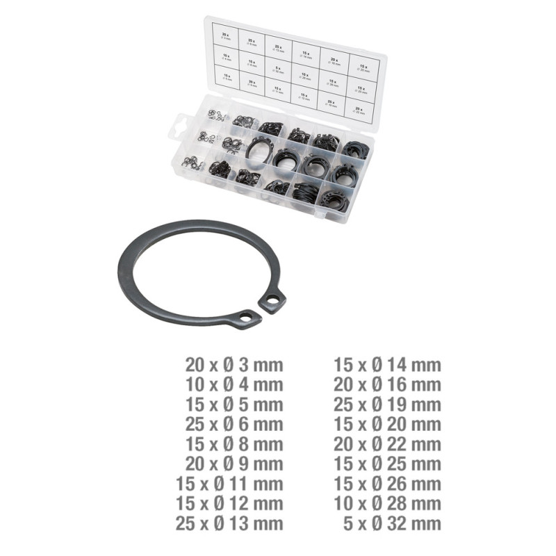 Assortiment De 300 Circlips Type E En Pouces KS TOOLS 970.0320 - Coffret Plastique, Norme DIN 6799 - 2