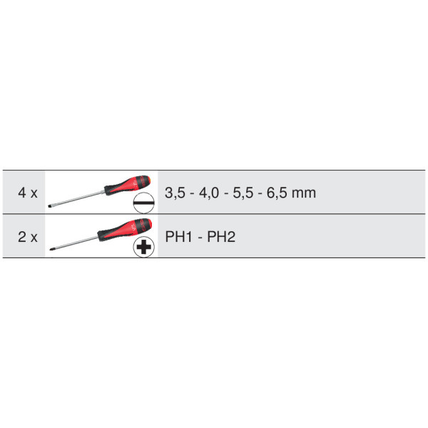 Jeu de 6 tournevis ULTIMATE, Fente - PH KSTOOLS 922.6020 