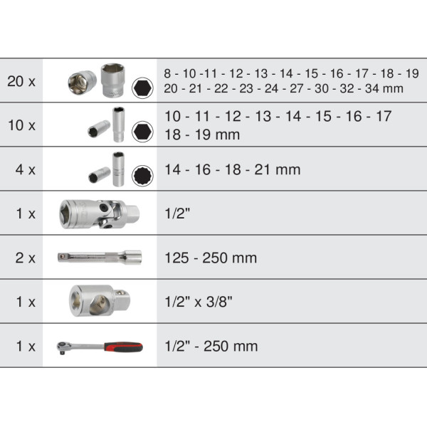 Coffret de douilles et accessoires ULTIMATE 1/2'', 39 pièces KS TOOLS 922.0639 