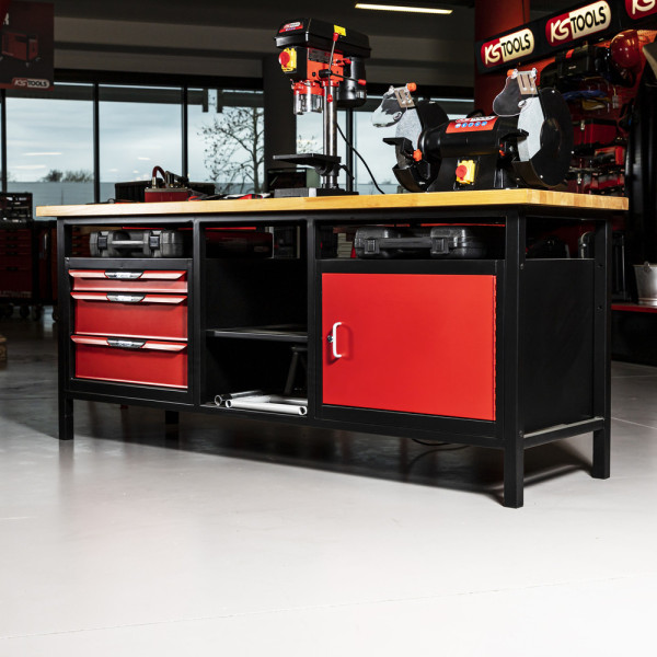 Etabli d’atelier professionnel Extra long 1 porte et 3 tiroirs KS TOOLS 865.0210 