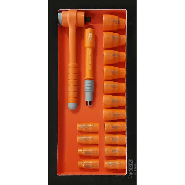 Servante Ultimate 7 tiroirs orange équipée de 45 outils isolés KS Tools - 819.7045 