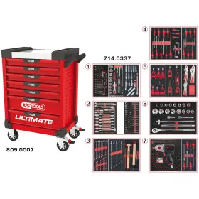 Servante ULTIMATE rouge 7 tiroirs équipée de 337 outils KS TOOLS 809.7337 