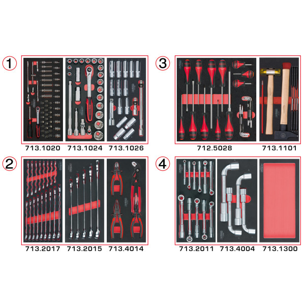 Composition d'outils 4 tiroirs pour servante, 173 pièces KS TOOLS 714.0173 