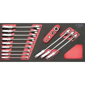 Module de clés mixtes à cliquet à tête inclinable à verrouillage GEARplus avec adaptateurs, 16 pcs KS TOOLS 713.2028 