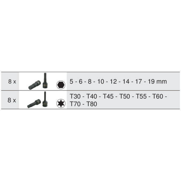 Module de douilles à chocs 1/2'', 16 pièces KS TOOLS 713.1016 