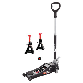 Cric hydraulique extra bas 2T + jeu de chandelles à crémaillère 2T ULTIMATE KS TOOLS 161.0367-A2