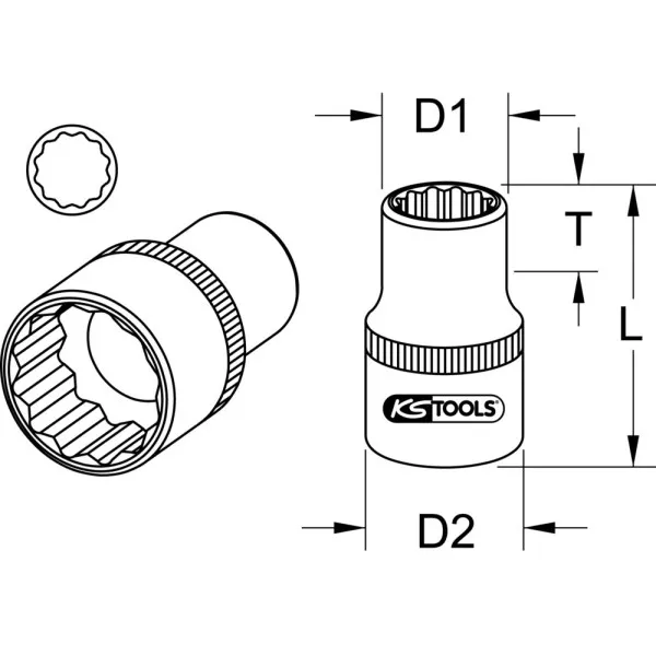 Douilles ULTIMATE 12 pans 1/2" en pouce KS TOOLS 