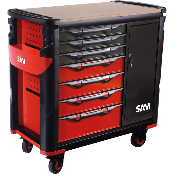 Servante 41 Xxl -7 Tiroirs Avec Armoire Et Plateau Bois Sam Outillage 417-Bxe