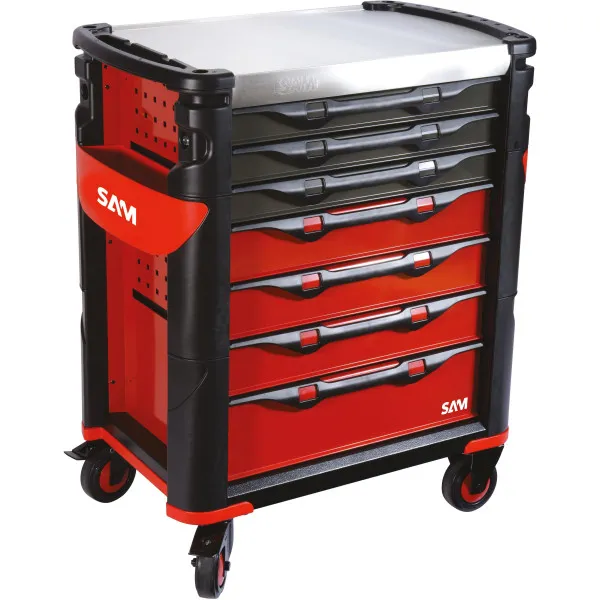 Servante 41 - 7 Tiroirs - Rouge - Plateau Inox Sam Outillage 417H