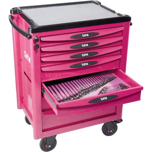 Servante 40 - 7 Tiroirs - Magenta - Plateau Aluminium Sam Outillage Servi-740-Fme