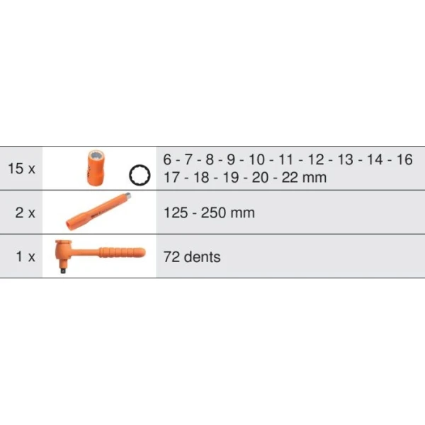 Module de douilles et accessoires isolés 1000V, 18 pièces KS TOOLS - 713.2018