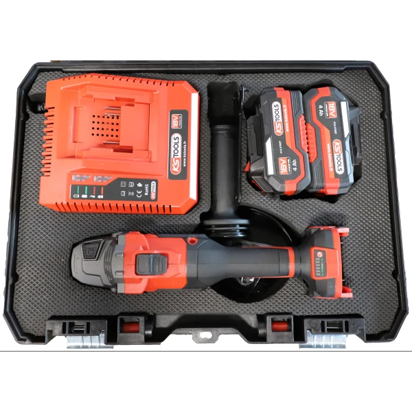 Meuleuse d'Angle Brushless en Coffret, 2 Batteries 18V 4Ah KS TOOLS - 515.4735F