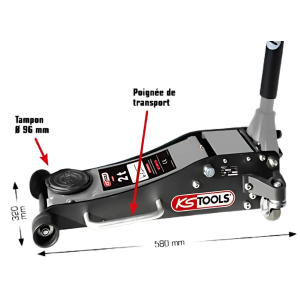 Cric Hydraulique 2 T Compact Aluminium Acier KS Tools - 161.0365F