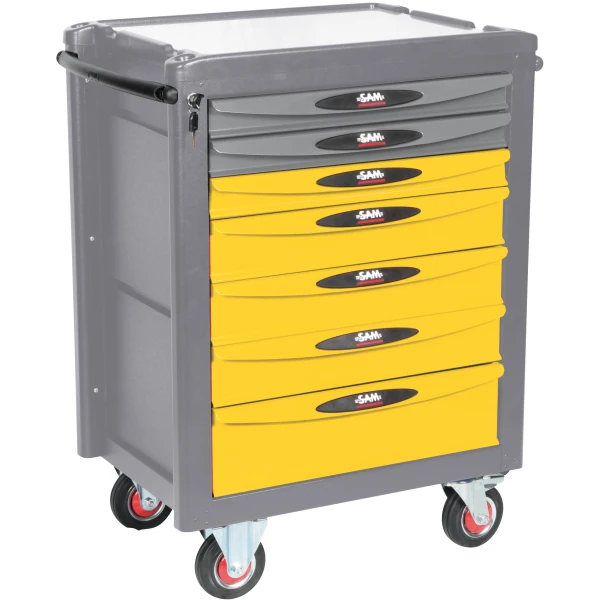 Servante 40 - 7 Tiroirs - Jaune Et Grise - Plateau Aluminium SAM Outillage - SERVI-740-R