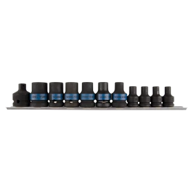 Jeu De 10 Douilles Torx E  À Choc + Accessoires En Rail E5 À E20 King Tony - 7411PP