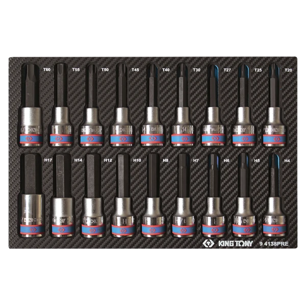 Module Mousse + Pp  18 Pièces Douilles 1/2" Torx--6 Pans Mâles King Tony - 94138PRE