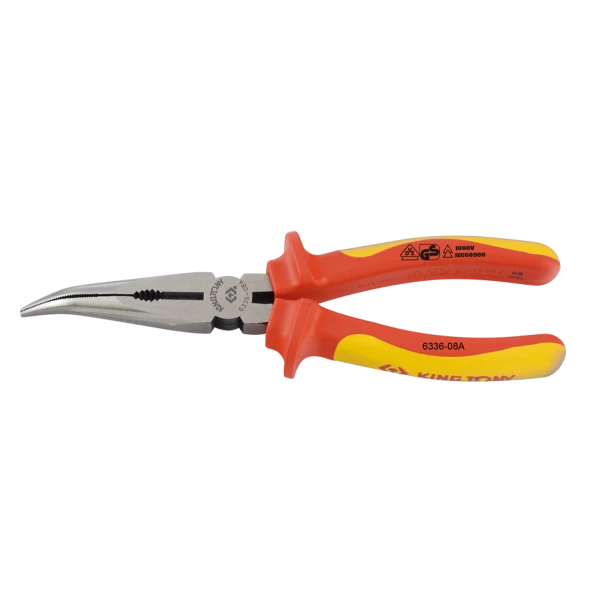 Pince À Becs Demi-Ronds Coudés 200Mm Isolée Vde En60900 King Tony - 633608A