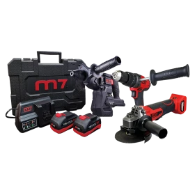 Pack Électroportatif Perforateur, Perceuse Visseuse à Percussion et Meuleuse d'angle M7 - M7PACKV9