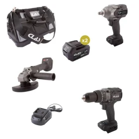 Pack Boulonneuse + Perceuse + Meuleuse + 2 Batteries + Chargeur + Sac CLAS - PW 8020