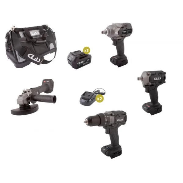 Pack 2 Boulonneuses + Perceuse + Meuleuse + 3 Batteries + 2 Chargeurs + Sac CLAS - PW 8010